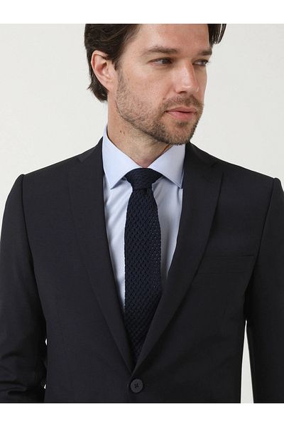 Kip Navy Plain Slim Fit Wool Blended Suit