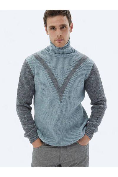 Kip Mint Full Turtleneck Patterned Wool Blended Knitwear Sweater