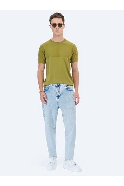 Kip Oil Green Crew Neck Knitwear - Reverse Knit