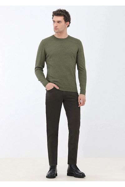 Kip Light Khaki Crew Neck Wool Blended Sweater Sweater