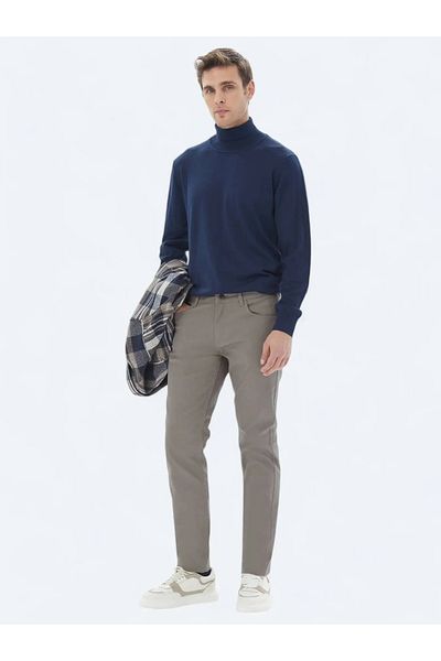 Kip Indigo Full Turtleneck Solid Knit Wool Blended Knitwear Sweater