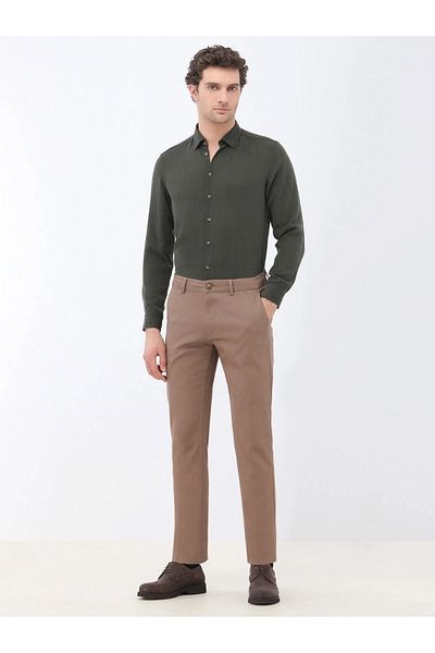 Kip Light Brown Straight Woven Regular Fit Casual Cotton Blended Pants