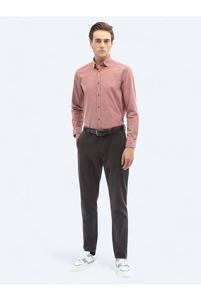 Kip Ροζ Κοτσίδα Regular Fit Woven Velvet Casual 100% βαμβακερό πουκάμισο