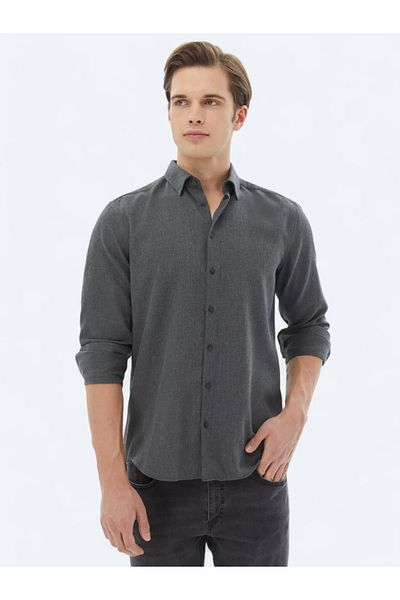 Kip Πουκάμισο Anthracite Casual Cotton Blended Straight Regular Fit
