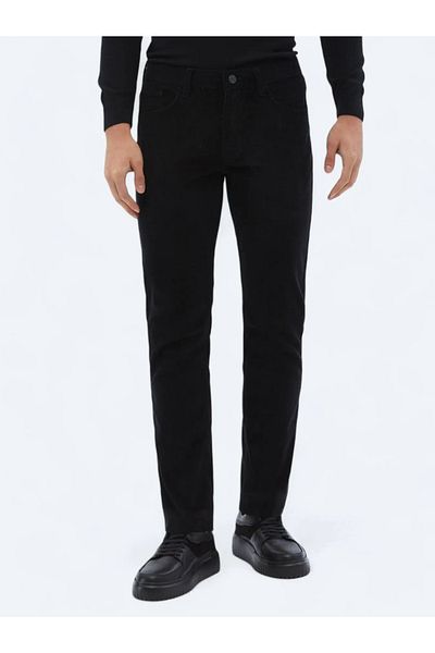 Kip Black Woven Slim Fit Velvet Casual Cotton Blended Pants