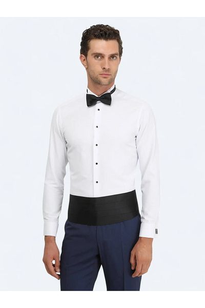 Kip Cămașă smoking albă, simplă, slim fit, cu manșetă dublă