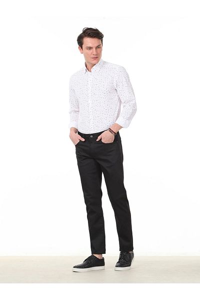 Kip Black Plain Woven Fitted Fit Casual Cotton Blended Trousers