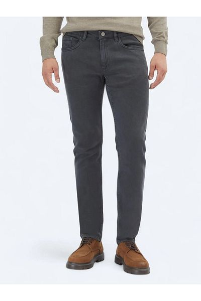 Kip Anthracite Woven Slim Fit Casual Cotton Blended Trousers