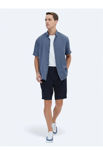 Kip Μοντέρνα Εφαρμογή Navy Blue Bermuda - Straight Woven Casual Παντελόνι