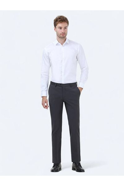 Kip Anthracite Classic Wool Blended Straight Woven Trousers