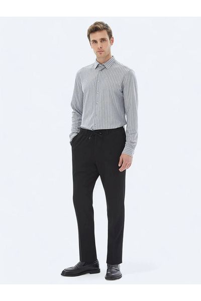 Kip Casual Gray Striped Cotton Blend Regular Fit Shirt