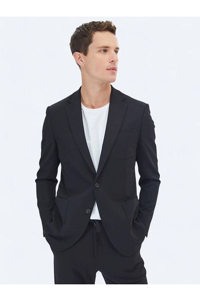 Kip Black Plain Modern Fit Knitted Suit