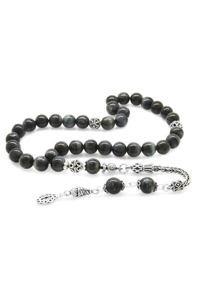 Tesbihane 925 проба срібний кулька з бахромою, сірий камінь капсула, натуральний камінь, чотки