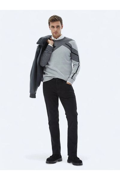 Kip Light Gray Crew Neck Patterned Wool Blended Knitwear Sweater