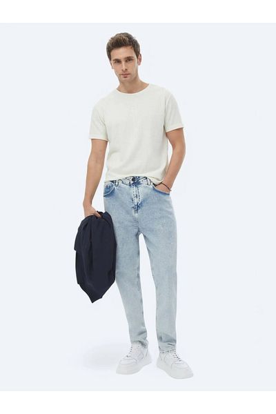 Kip Light Blue Carrot Fit Denim Trousers - 100% Cotton
