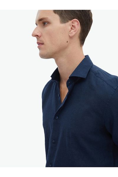 Kip Πουκάμισο με υφαντό casual βαμβακερό μείγμα Navy Blue Plain Regular Fit