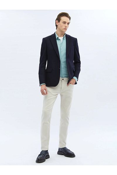 Kip Wool Blended Navy Blue Straight Modern Fit Jacket