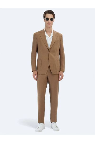 Kip Brown Plain Modern Fit 100% Linen Suit