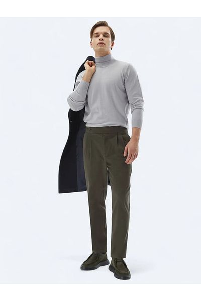Kip Khaki Woven Carrot Fit Casual Cotton Blended Pants