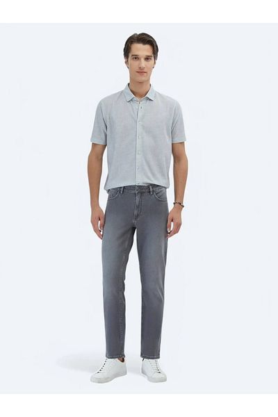 Kip Gray Slim Fit Denim Cotton Blended Trousers