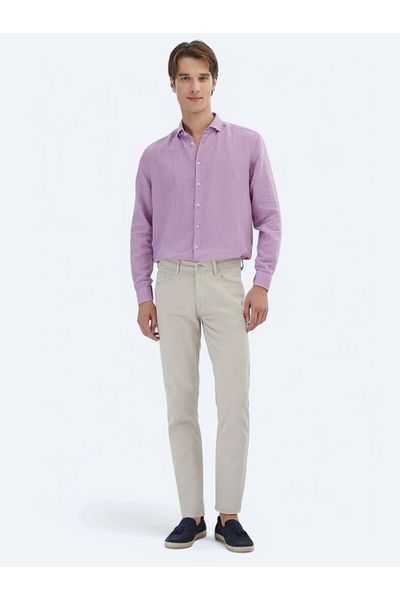 Kip Beige Straight Woven Slim Fit Casual Cotton Blended Pants