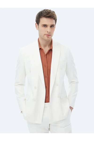 Kip Ecru Plain Slim Fit Suit