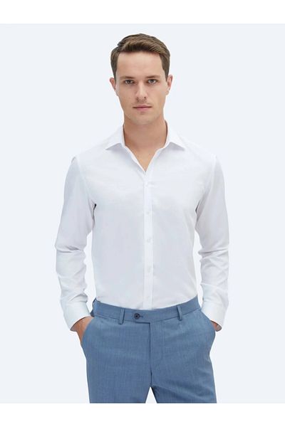 Kip Cămașă clasică albă din bumbac slim fit