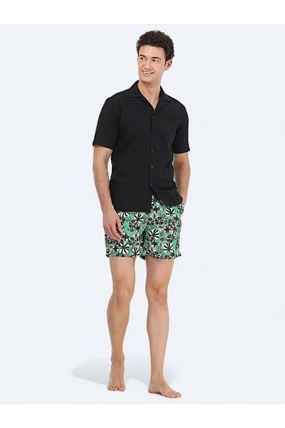 Kip Casual Black Patterned Regular Fit Cotton Shirt