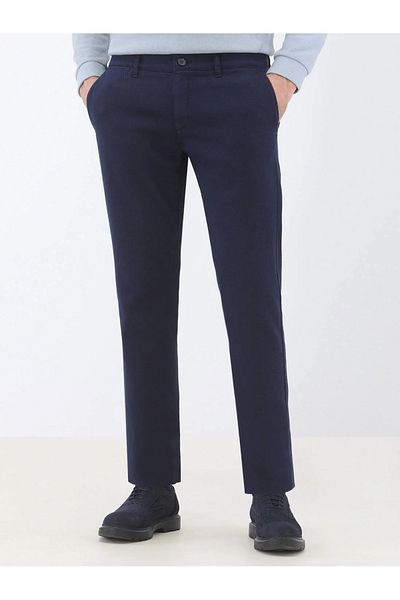 Kip Μπλε Navy Woven Slim Fit Smart Casual Παντελόνι από Βαμβακερό Μείγμα
