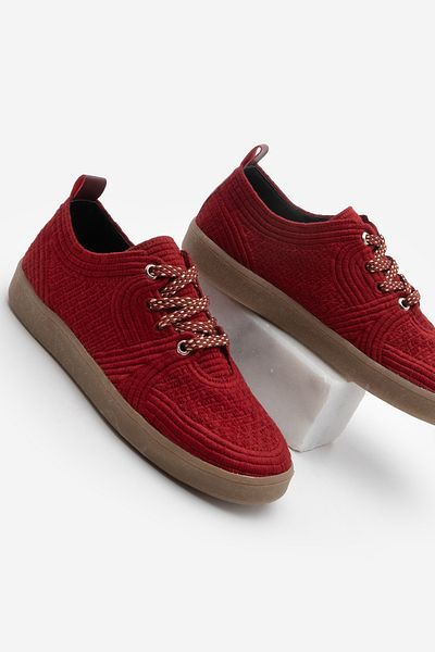 Marjin Damen-Sneaker mit bestickter Stickerei und bunter Schnürung, Sportschuhe Valgin Claret Red
