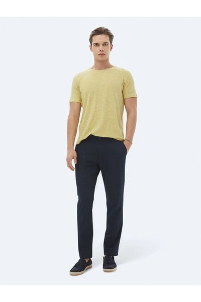 Kip Navy Blue Woven Slim Fit Casual Trousers