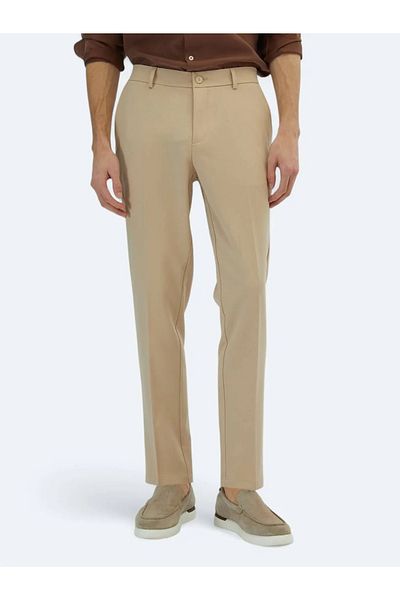 Kip Beige Woven Jogging Fit Casual Trousers
