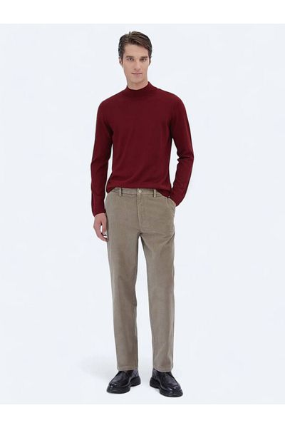 Kip Beige Woven Loose Fit Velvet Casual Cotton Blended Trousers