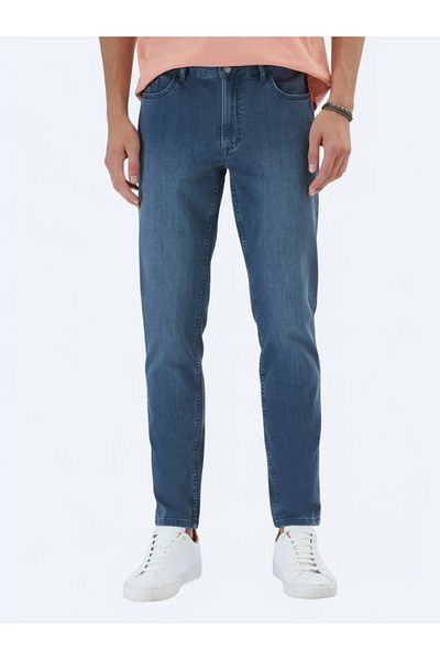Kip Dark Petrol Slim Fit Denim Cotton Blended Trousers