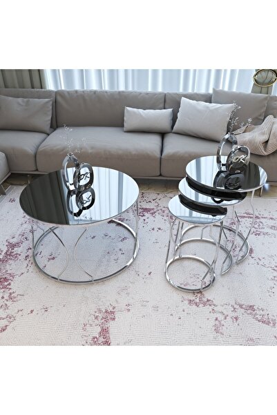 Puklife Rüya Gümüş Füme Zigon Ve Orta Sehpa Seti