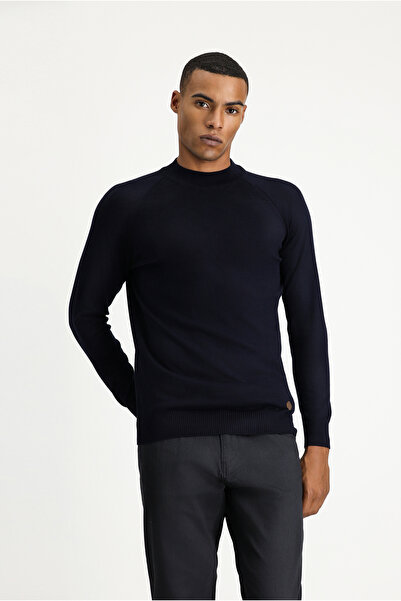 Kiğılı Pulover din tricot din bumbac, slim fit, cu jumătate de gât