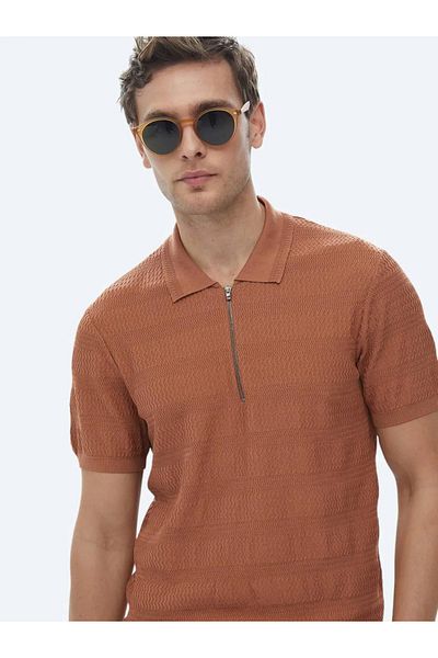 Kip Copper Polo Neck Jacquard Knitwear