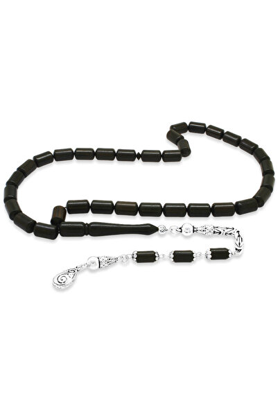 Tesbihane Ασημένιο 925 κοσμήματα από ξύλο έβενος με φούντα και κομμένο σε κάψουλες