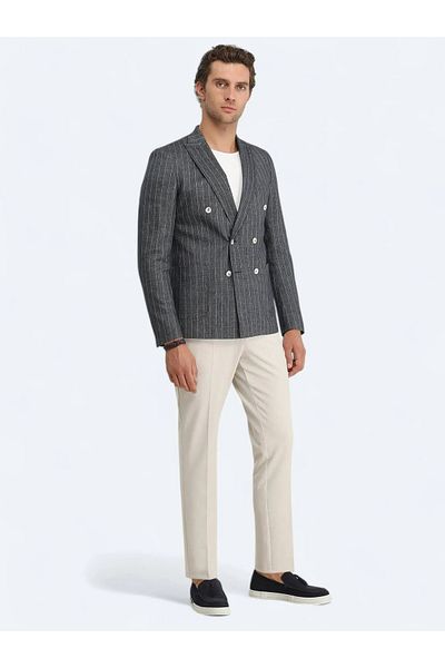 Kip Μπουφάν Indigo Striped Slim Fit Λινό Μικτό