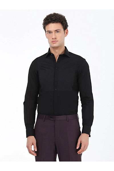 Kip Μαύρο Slim Fit Tuxedo - Διπλή μανσέτα, Κλασικό πουκάμισο με πέτο