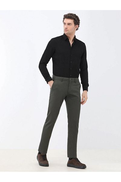 Kip Khaki Straight Woven Regular Fit Casual Cotton Blended Pants