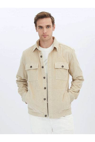 Kip Beige Color Overshirt - 100% Cotton, Regular Fit