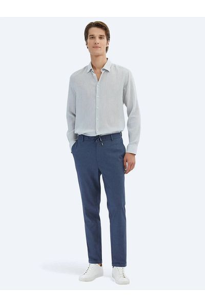 Kip Navy Blue Plain Woven Jogging Fit Casual Cotton Blended Pants