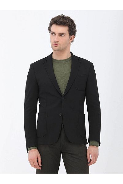 Kip Μαύρο Πλεκτό Παλτό Μαύρο Απλό Slim Fit