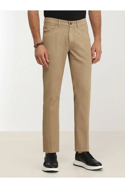 Kip Camel Hair Woven Slim Fit Casual Cotton Blend Trousers