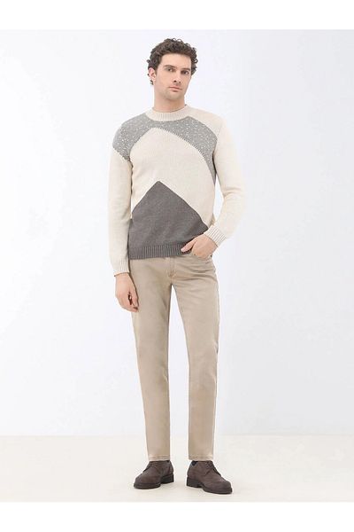 Kip Mink Crew Neck Patterned Cotton Blended Sweater Sweater