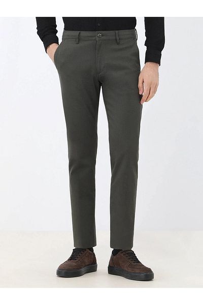 Kip Khaki Straight Woven Regular Fit Casual Cotton Blended Pants