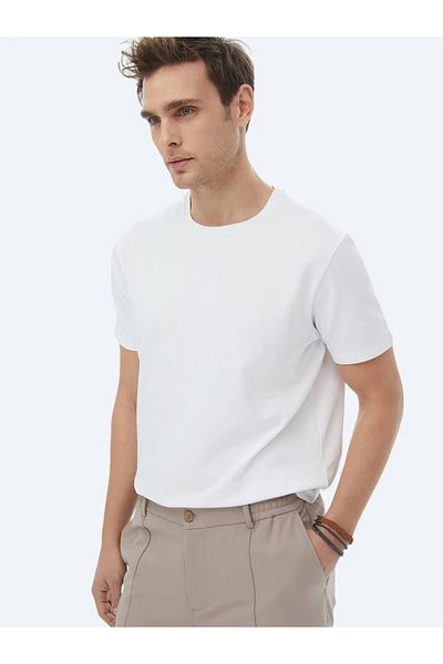 Kip Tricou alb din amestec de bumbac cu decolteu drept