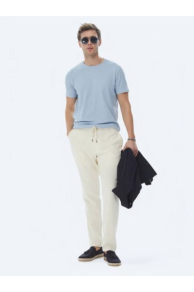 Kip Ecru Woven Jogging Fit Casual 100% Cotton Trousers