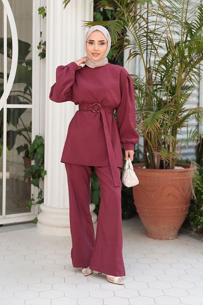 LOCCO Women's Belt Buckle Suit Claret Red